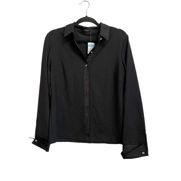 J McLaughlin Betty BD Blouse Size L NWT Black Button Front Silk Placket - Picture 1 of 5